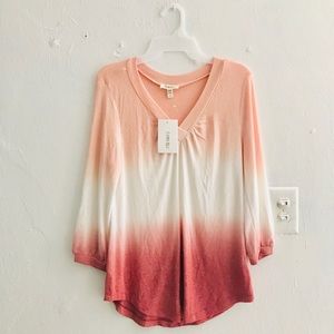 Como Blue Stretch Knit Ombre V-Neck Long Sleeve